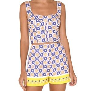 NWOT Nicole Miller Collection Linen Blend Daisy Crop Tank Top Lined, Size L